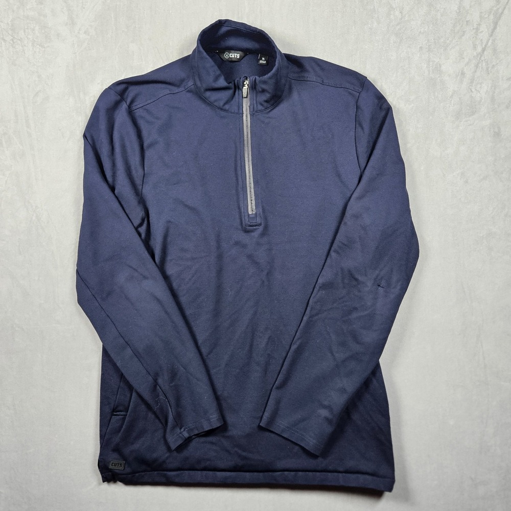 Cuts Clothing Sweatshirt Mens XL Navy Blue 1/4 Zip Athleisure Pockets *FLAW